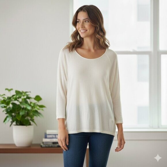 Aritzia Babaton Top Sweater 3/4 Length Sleeve Wool Round Neck Cream Size XS - Picture 1 of 14